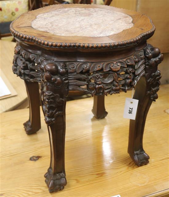 A Chinese hardwood and marble stand, H.46cm